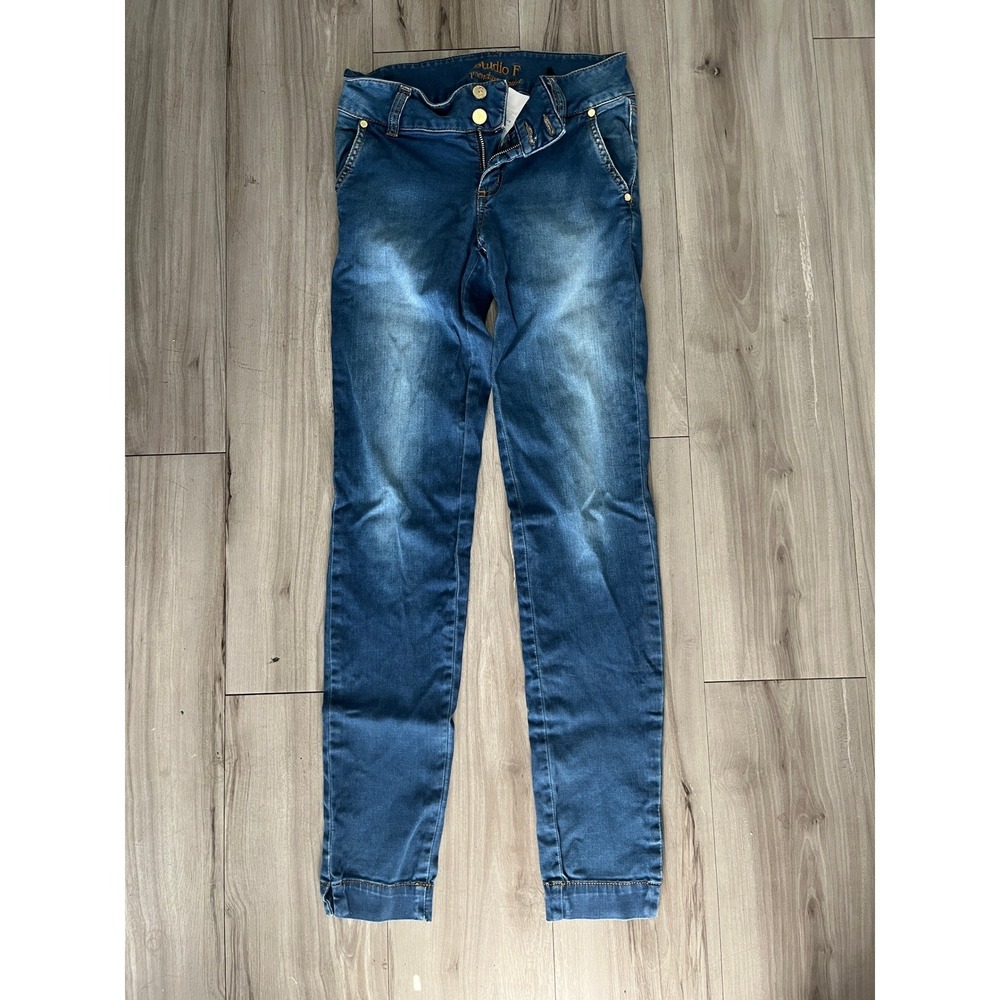 Studio F Premium Denim Skinny Jeans Medium Wash Blue Double Button‎ Size 8/25